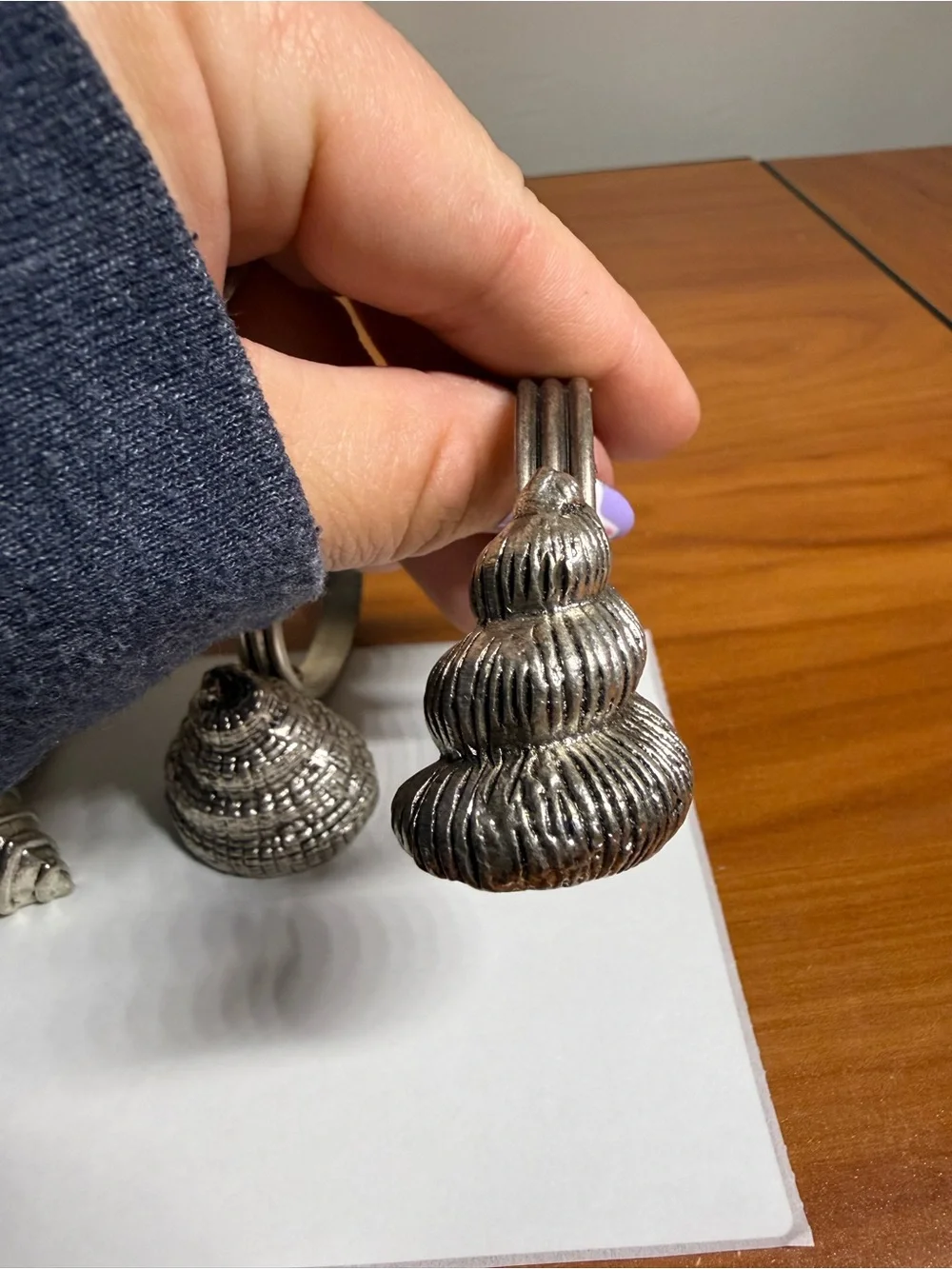 4 Piece Pewter Metal Napkin Ring Holder Seashell Beach Minimalist Dining